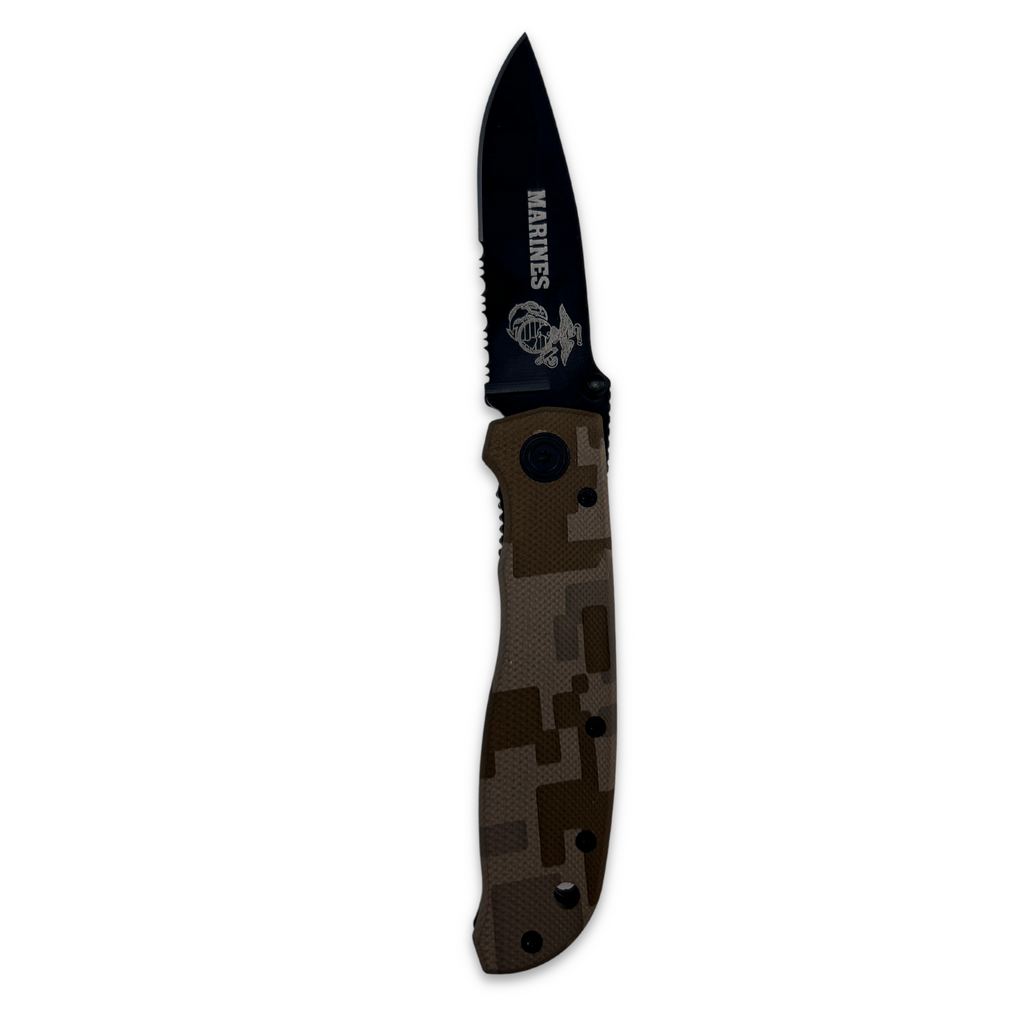 Marines Folding Lock Back Knife (Brown Camo)