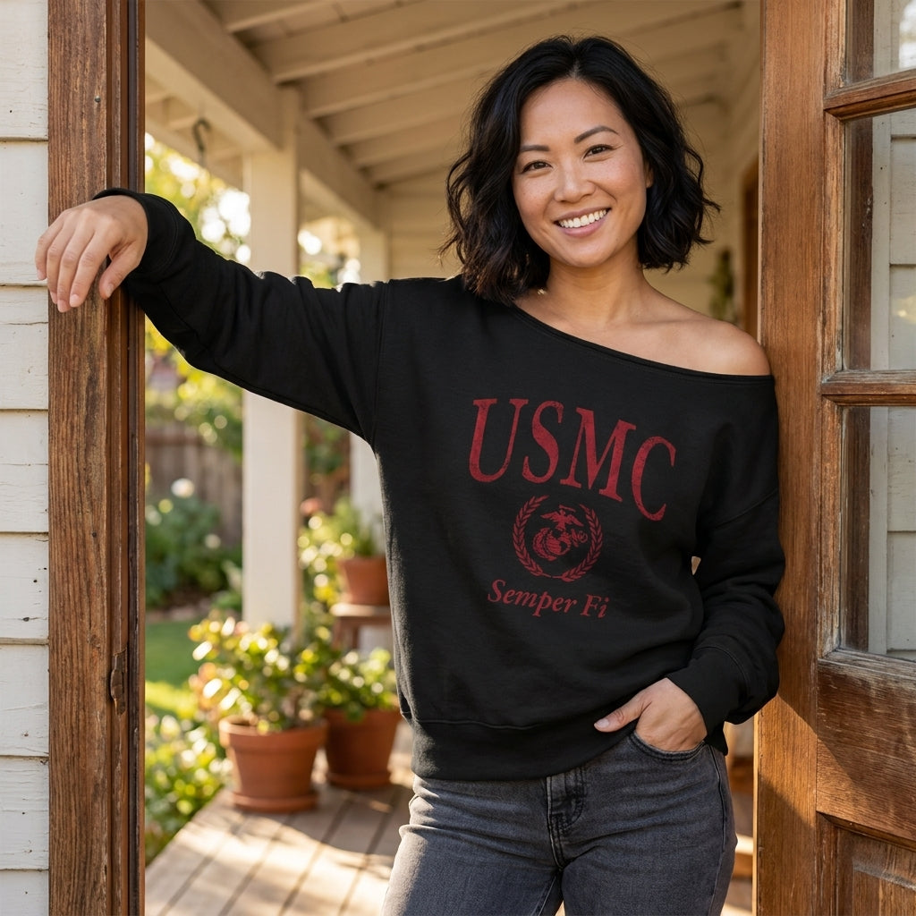 USMC Ladies Tiffany Off the Shoulder Sweatshirt (Black)