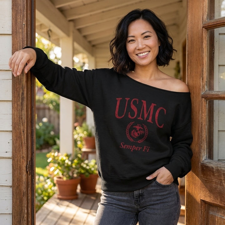 USMC Ladies Tiffany Off the Shoulder Sweatshirt (Black)