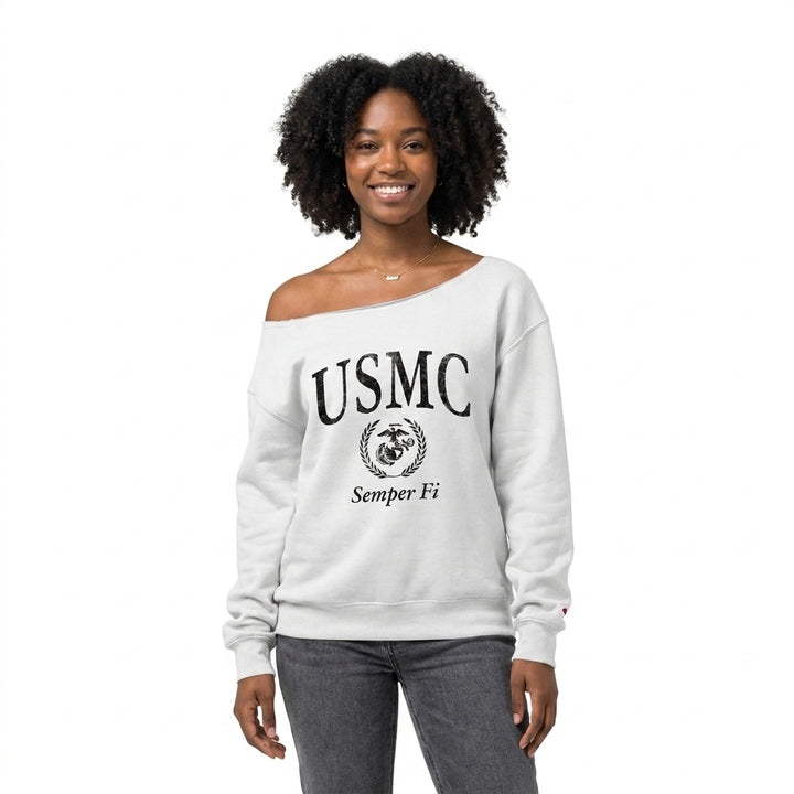 USMC Women's Tiffany Off the Shoulder Sweatshirt (White)