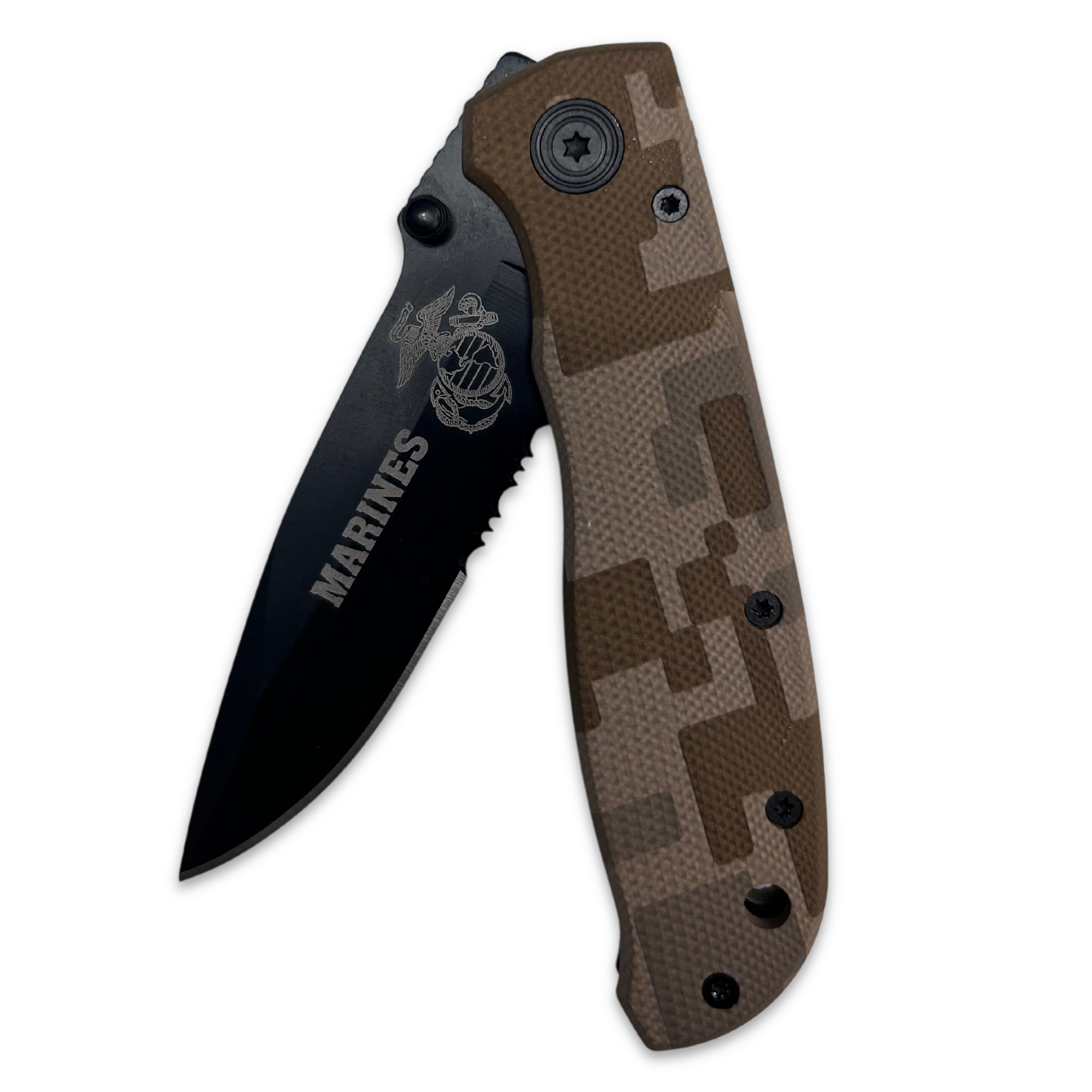 Marines Folding Lock Back Knife (Brown Camo)