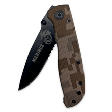 Load image into Gallery viewer, Marines Folding Lock Back Knife (Brown Camo)