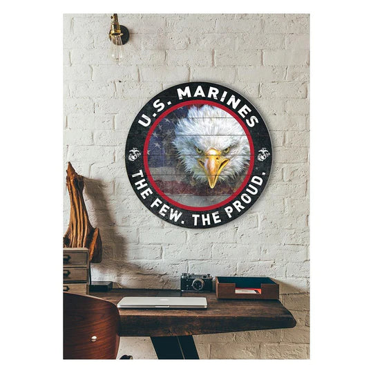 Marines Flag With Eagle Indoor Wood Circle Sign (20x20)