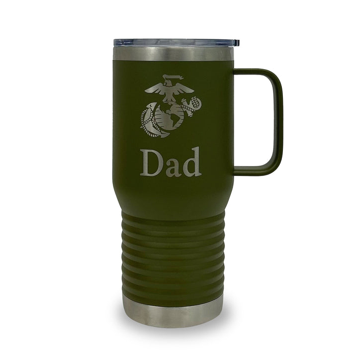 Marines Dad 20oz Handled Travel Mug (Military Green)