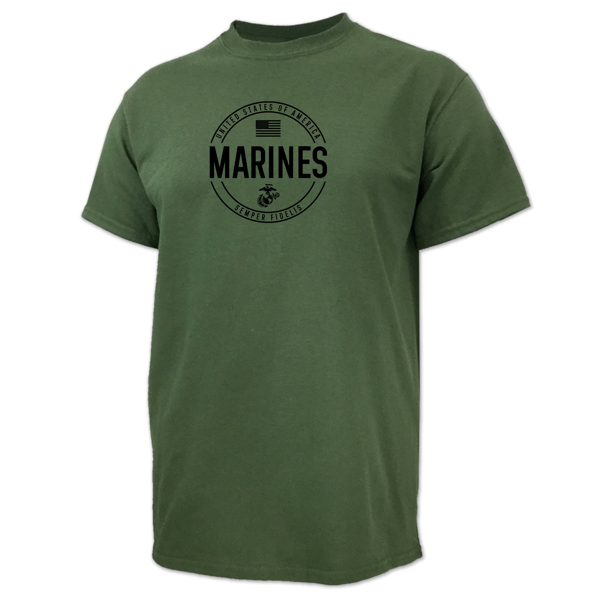 Marines Mens Center Chest Circle Logo T-Shirt (Black Design)