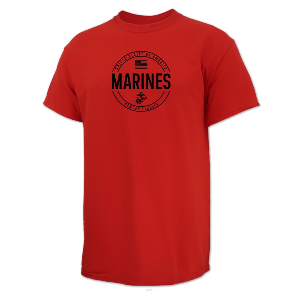 Marines Mens Center Chest Circle Logo T-Shirt (Black Design)