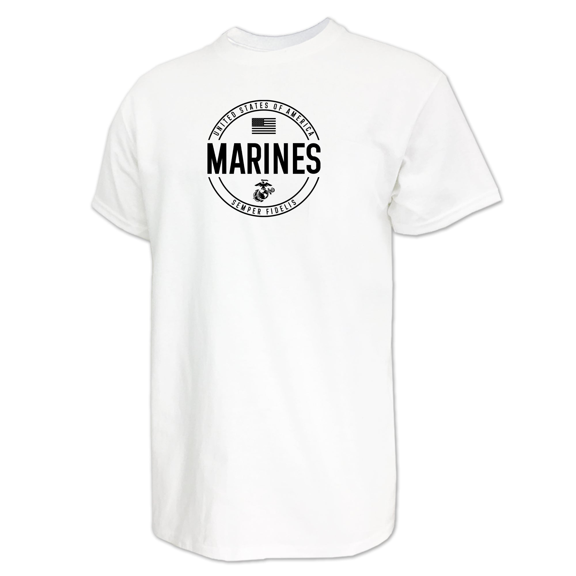 Marines Mens Center Chest Circle Logo T-Shirt (Black Design)