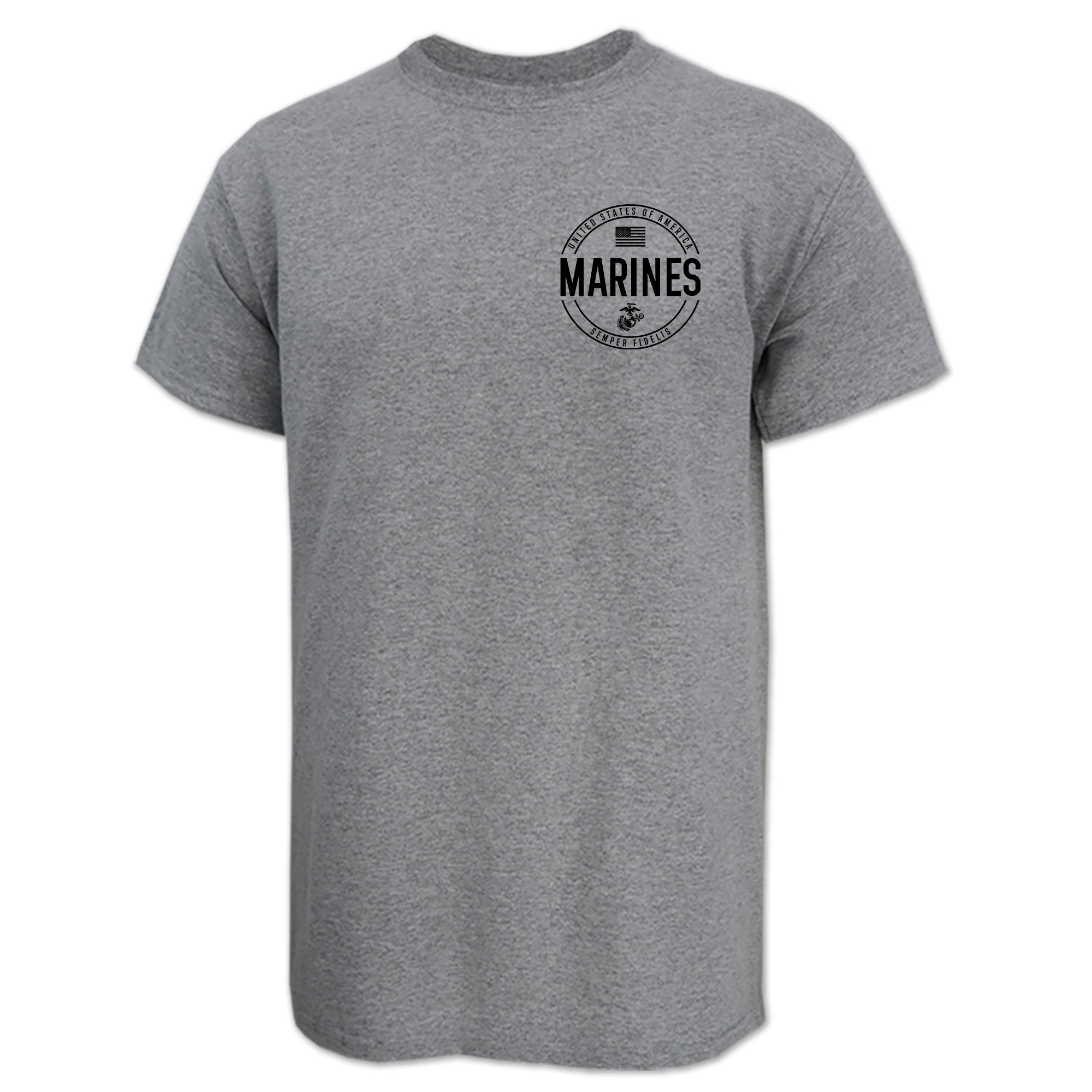 Marines Mens Left Chest Circle Logo T-Shirt (Black Design)