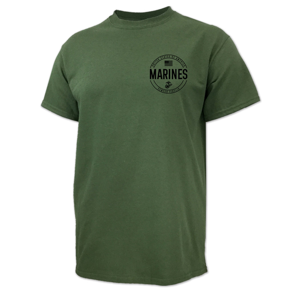 Marines Mens Left Chest Circle Logo T-Shirt (Black Design)