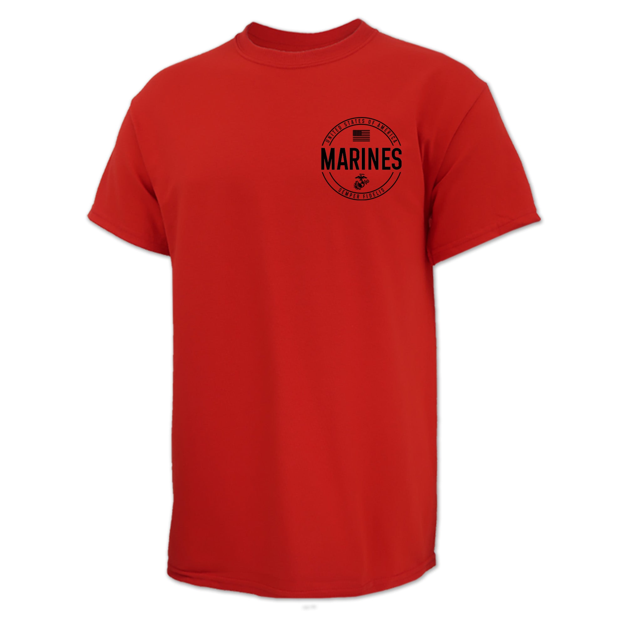 Marines Mens Left Chest Circle Logo T-Shirt (Black Design)