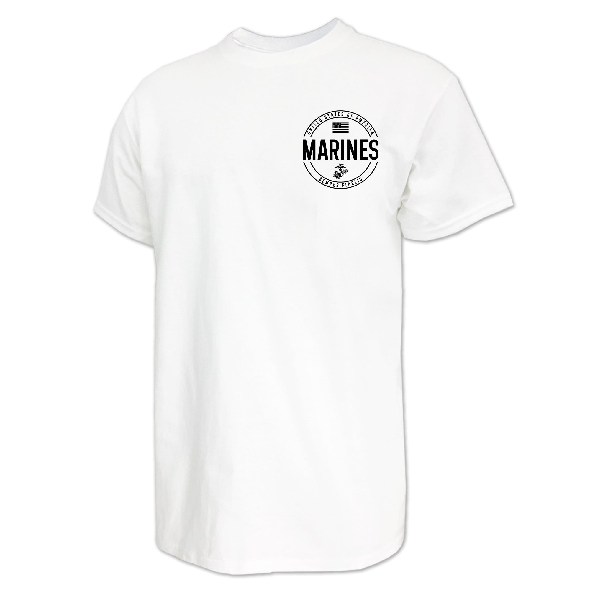 Marines Mens Left Chest Circle Logo T-Shirt (Black Design)