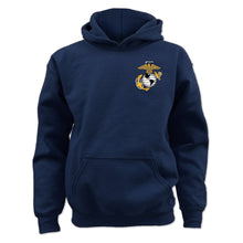 Load image into Gallery viewer, Pick Your Design Marines Youth Hooded Sweatshirt (Navy)