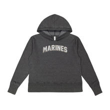 Load image into Gallery viewer, Marines Ladies Distressed Arch Hood (Washed Black)