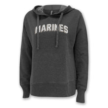 Load image into Gallery viewer, Marines Ladies Distressed Arch Hood (Washed Black)