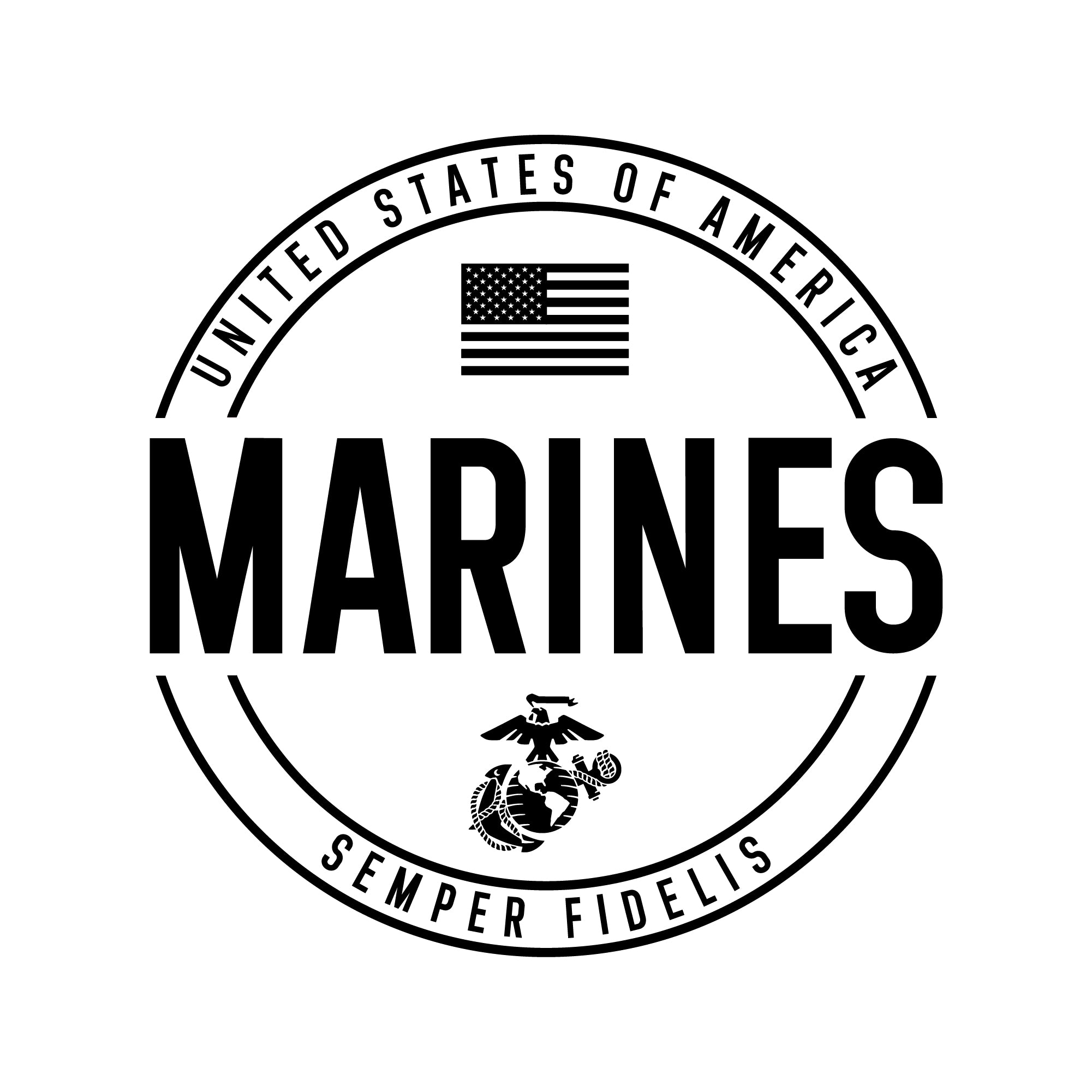 Marines Ladies Center Chest Circle Logo T-Shirt (Black Design)