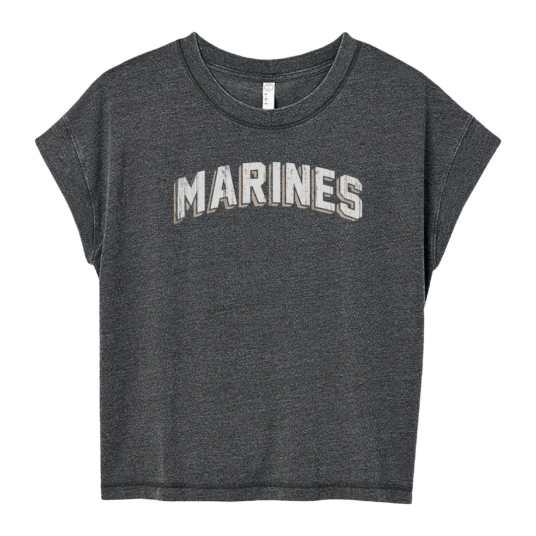 Marines Ladies Distressed Arch T-Shirt (Washed Black)