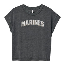 Load image into Gallery viewer, Marines Ladies Distressed Arch T-Shirt (Washed Black)