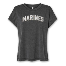 Load image into Gallery viewer, Marines Ladies Distressed Arch T-Shirt (Washed Black)