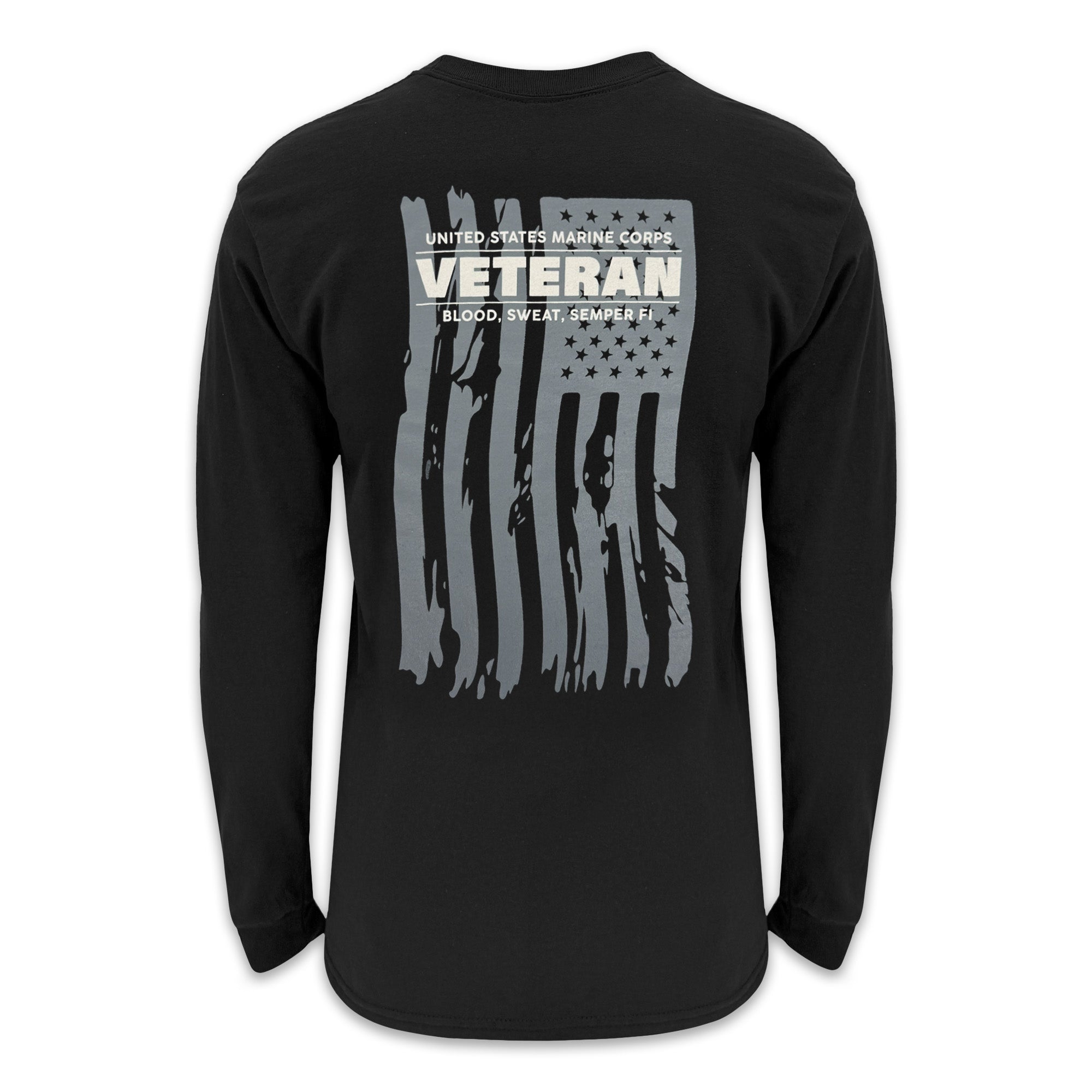 Marines Veteran Flag Long Sleeve T-Shirt (Black)