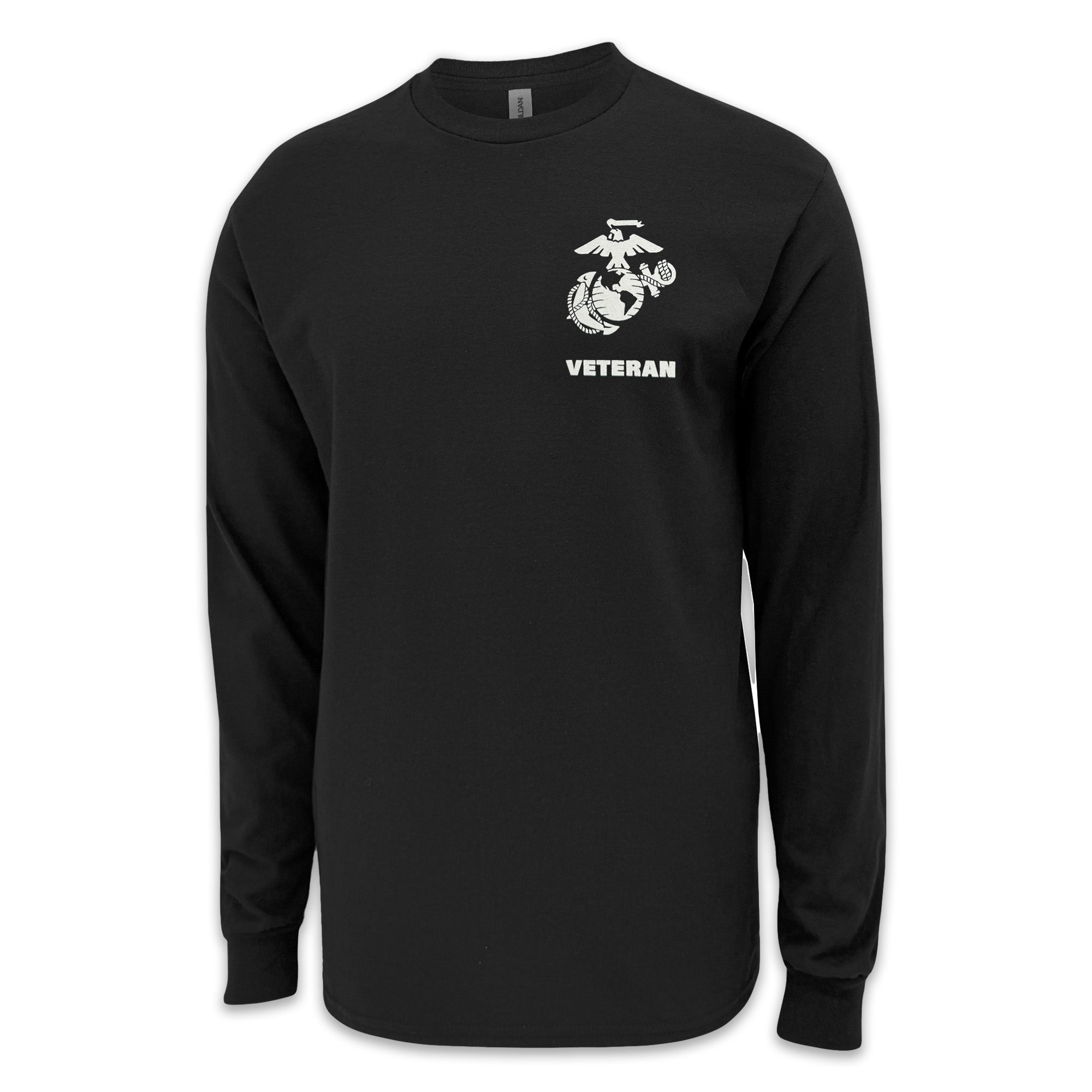Marines Veteran Flag Long Sleeve T-Shirt (Black)