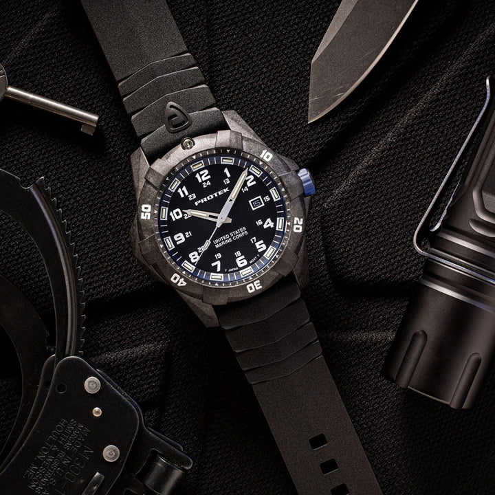 ProTek USMC Carbon Composite Dive Watch - Carbon/Black/Blue (Black Band)*