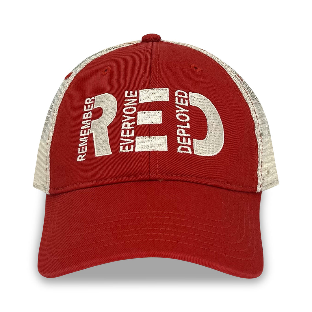 Remember Everyone Deployed Relaxed Twill Trucker Hat (Red)