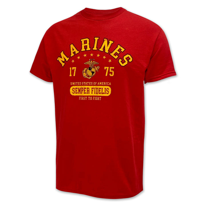 Marines Distressed Semper Fidelis T-Shirt (Red)
