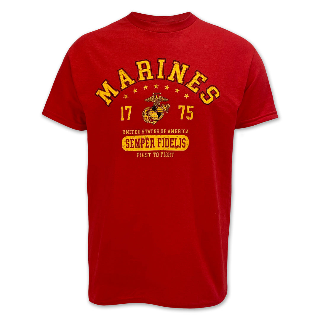 Marines Distressed Semper Fidelis T-Shirt (Red)