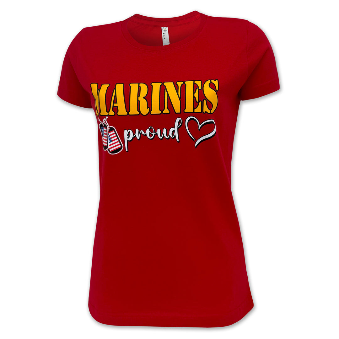 Marines Proud Ladies Dog Tag T-Shirt (Red)