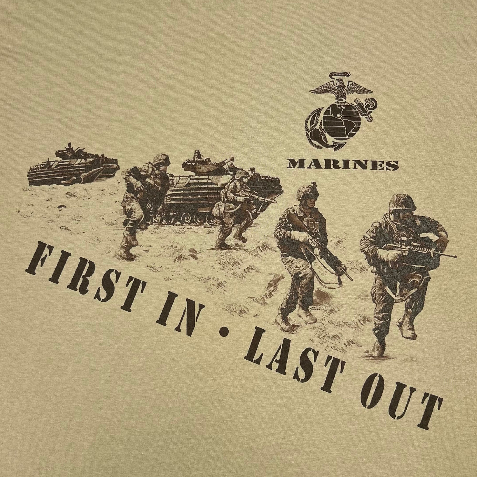 Marines Squad First In Last Out T-Shirt (Tan)