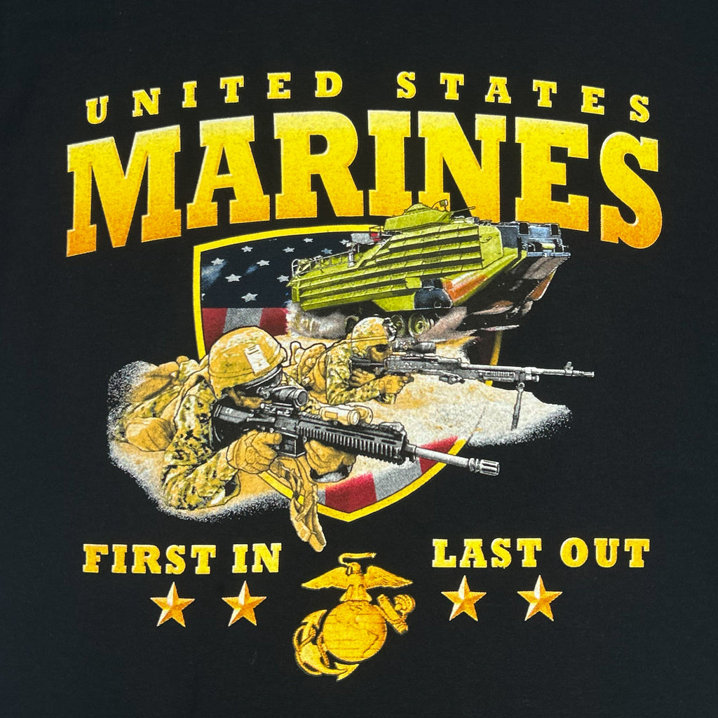 United States Marines Rush First In Last Out T-Shirt (Black)