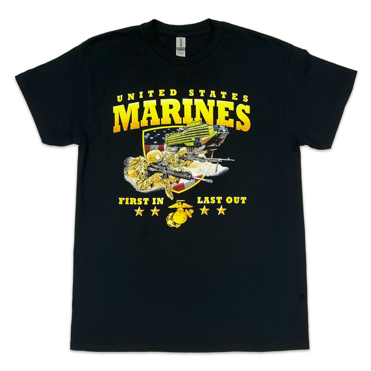 United States Marines Rush First In Last Out TShirt (Black)