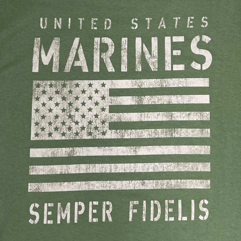 USMC Distressed Flag T-Shirt (OD Green)