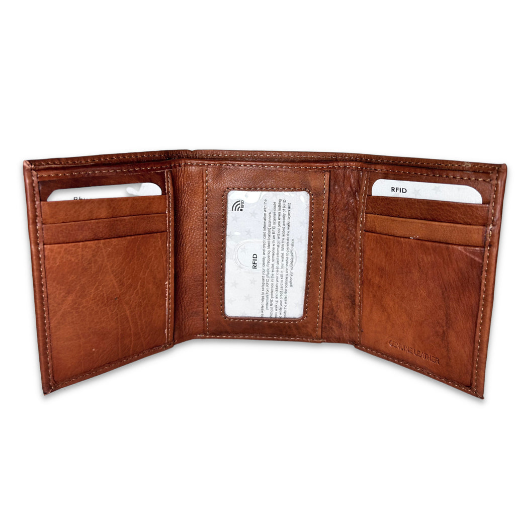 USMC EGA Genuine Leather Trifold Wallet (Brown)