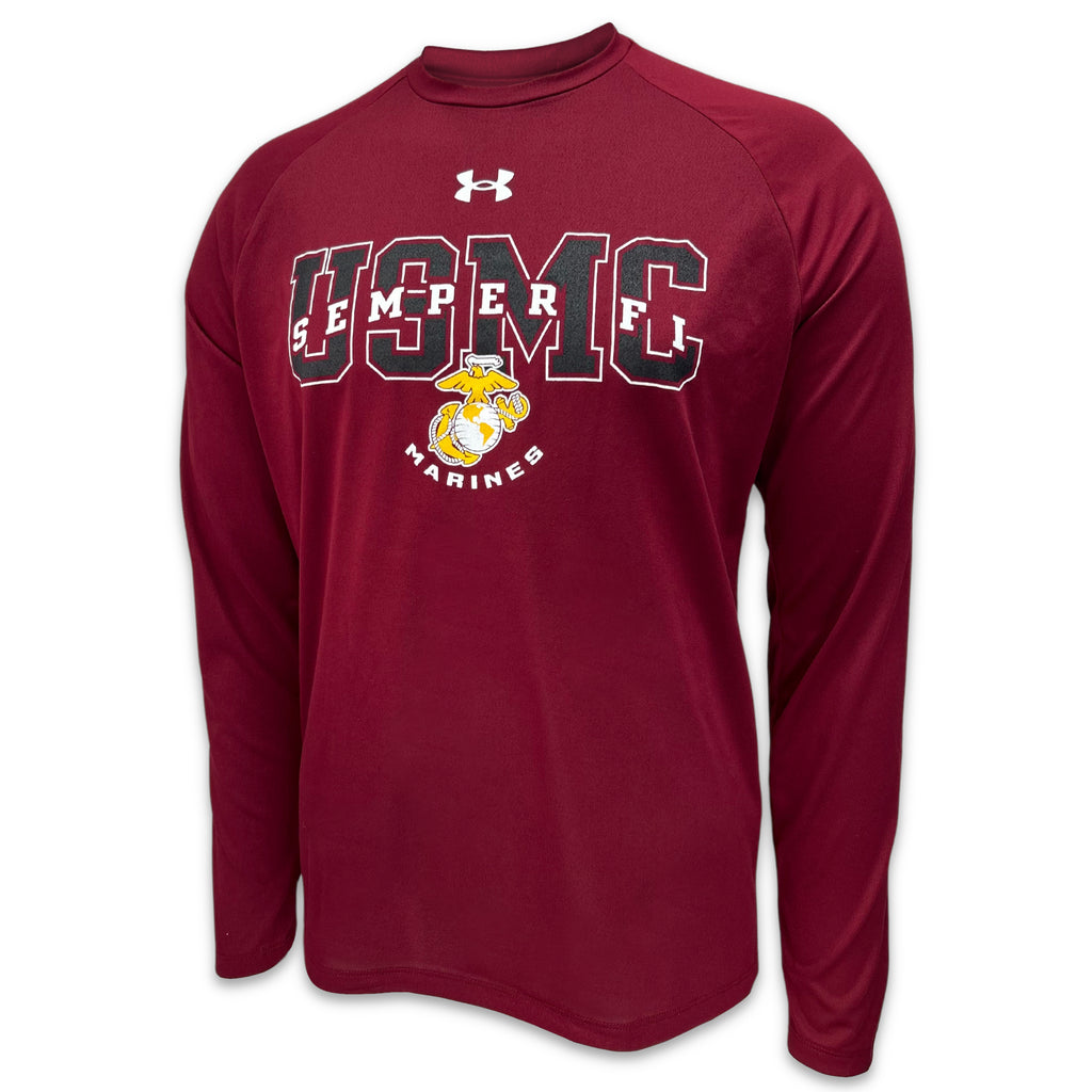 USMC Under Armour Semper Fi EGA Tech Long Sleeve T-Shirt (Cardinal)