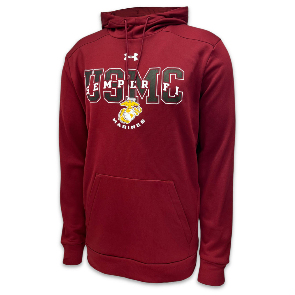 USMC Under Armour Semper Fi EGA Armour Fleece Hood (Cardinal)