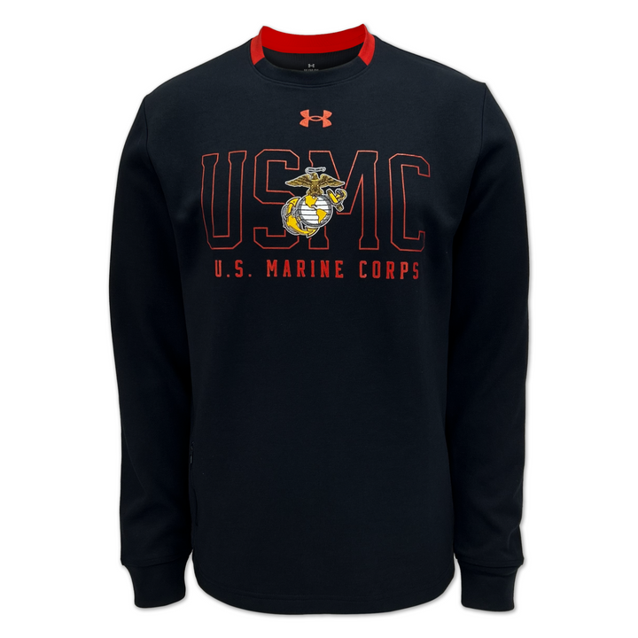 Marines Under Armour Gameday Double Knit Fleece Crewneck (Black)