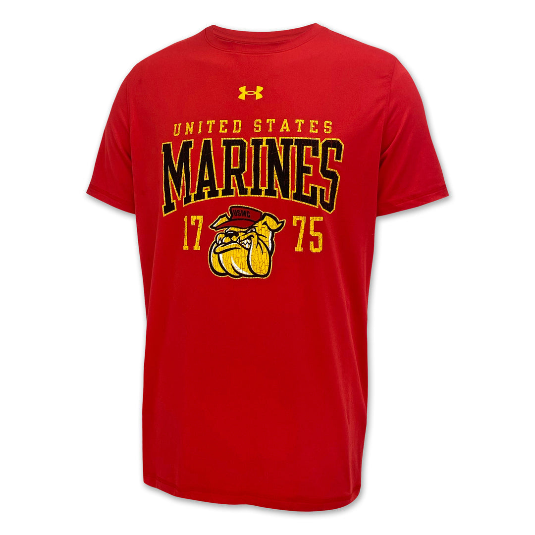 United States Marines Bulldog Under Armour Tech Stretch T-Shirt (Red)