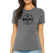 Load image into Gallery viewer, Marines Ladies Center Chest Circle Logo T-Shirt (Black Design)