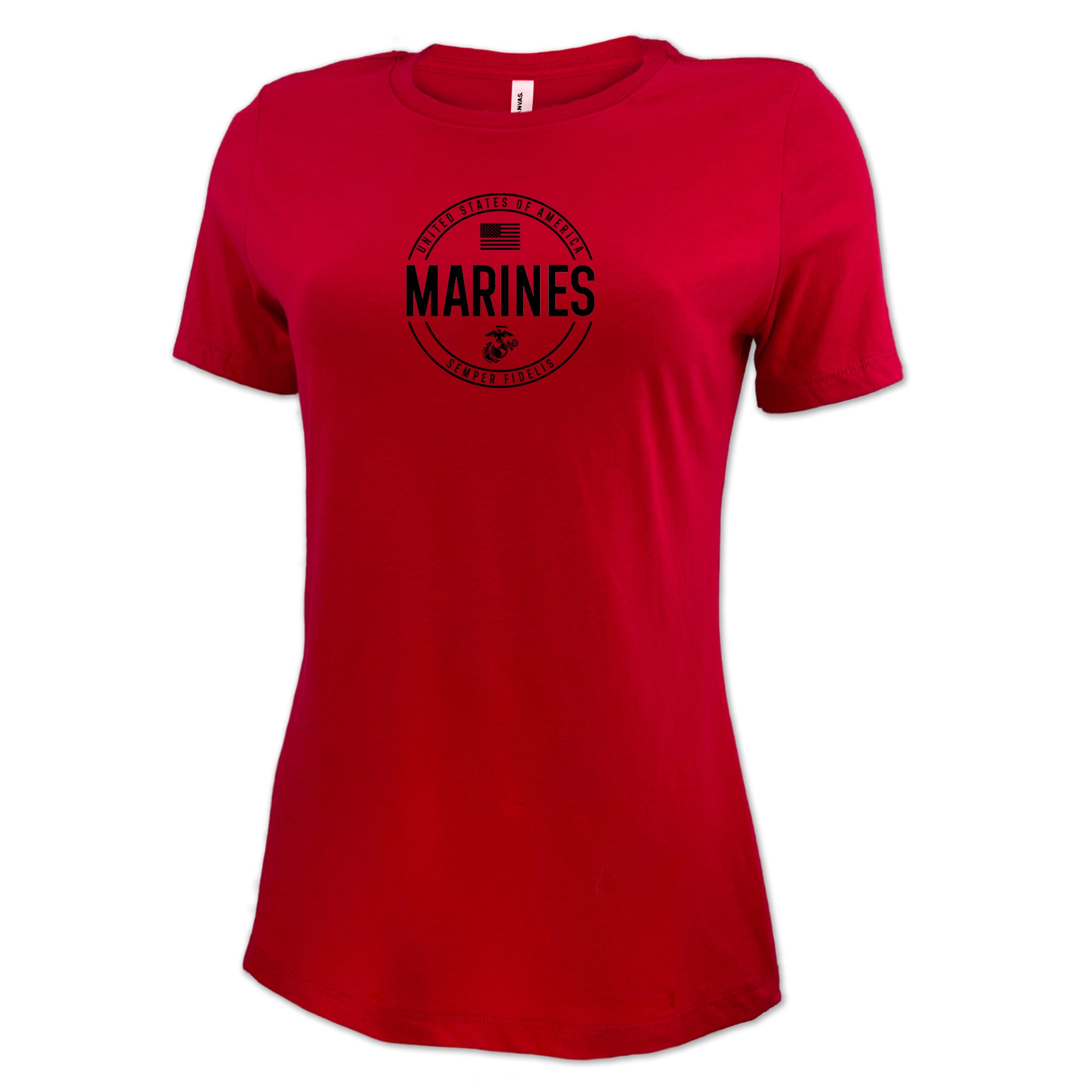 Marines Ladies Center Chest Circle Logo T-Shirt (Black Design)