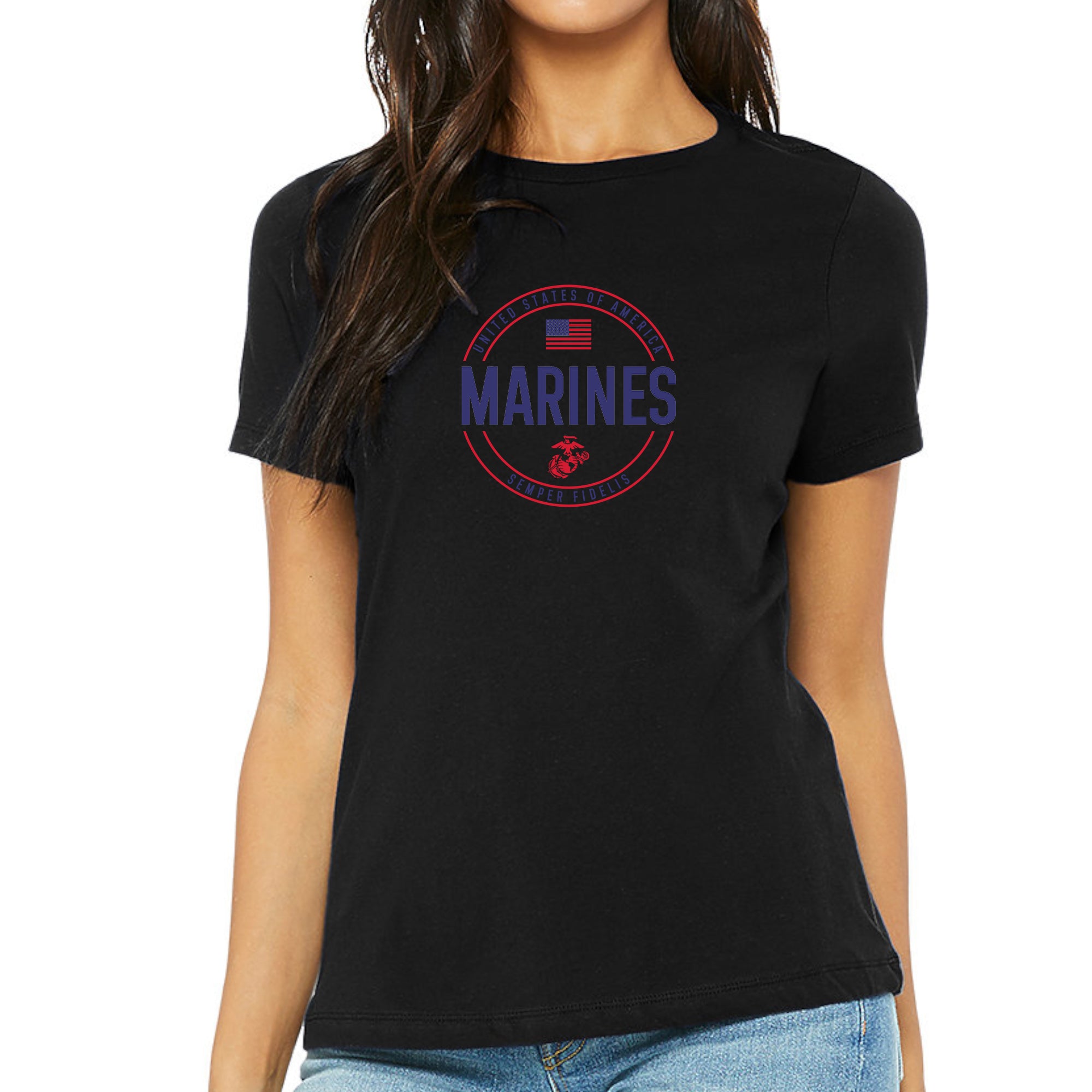 Marines Ladies Center Chest Circle Logo T-Shirt