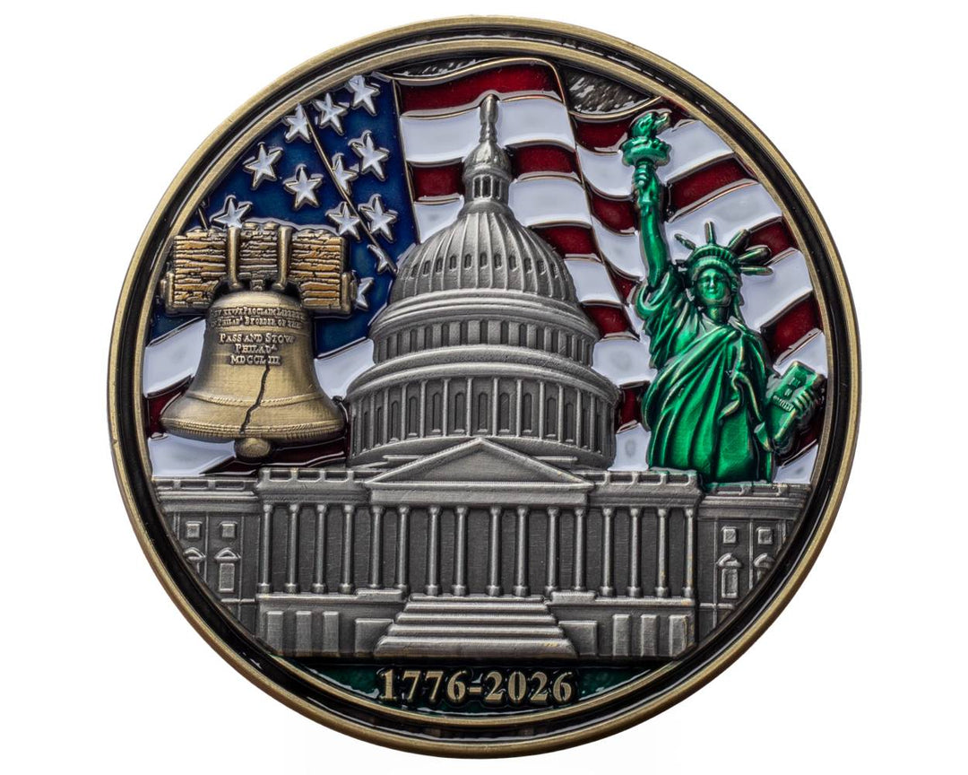 Exclusive Limited Edition 3”x3” America 250 Challenge Coin