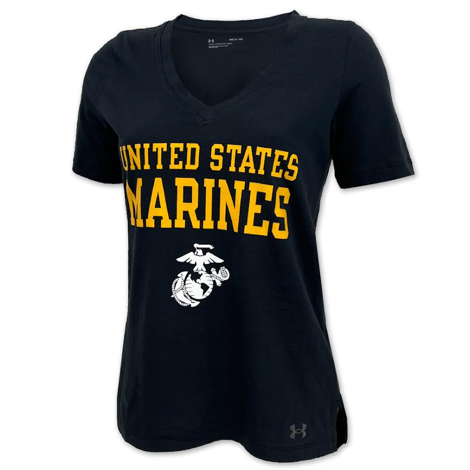 United States Marines Ladies Under Armour Performance Cotton T-Shirt (Black)