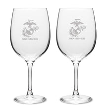 Load image into Gallery viewer, Marines EGA Set of Two 19oz Wine Glasses with Stem