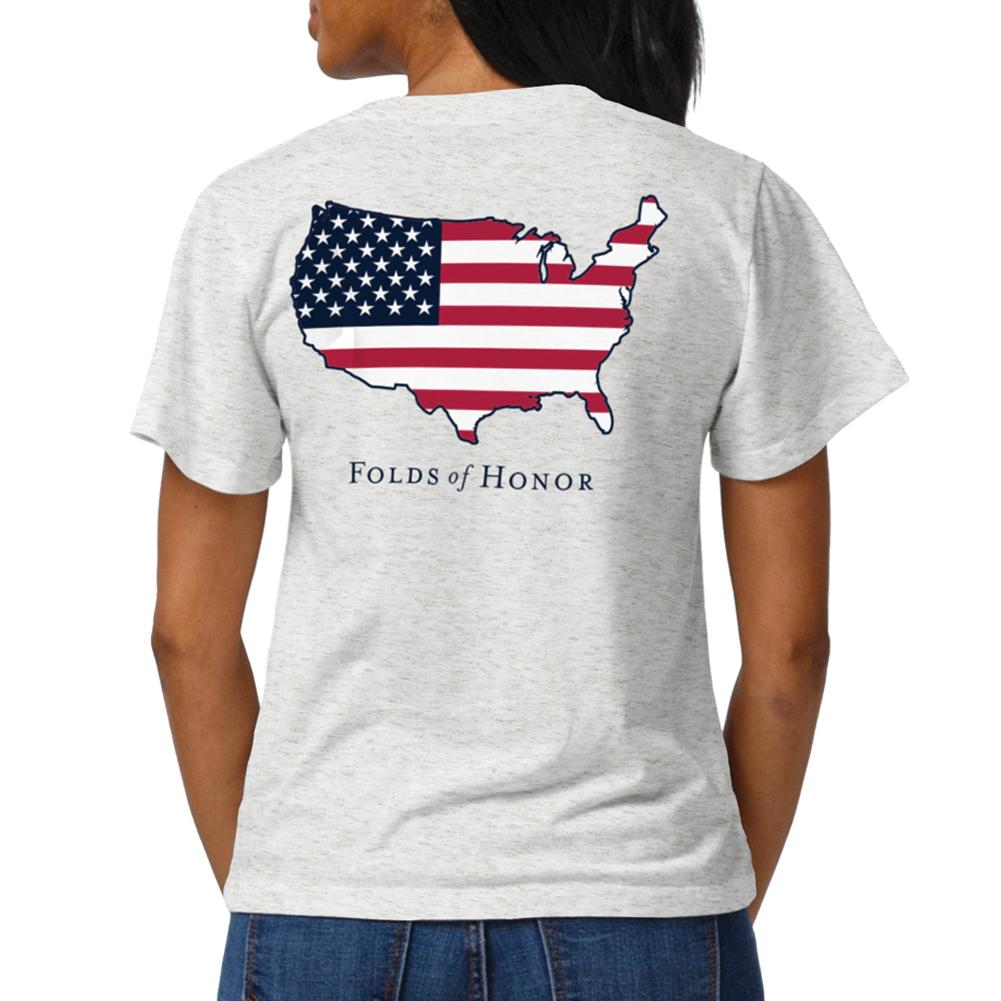 Folds of Honor Ladies USA Flag Intramural V-Neck T-Shirt (Heather Linen)