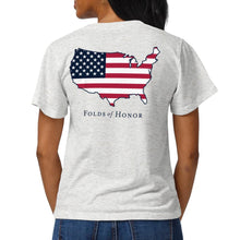 Load image into Gallery viewer, Folds of Honor Ladies USA Flag Intramural V-Neck T-Shirt (Heather Linen)