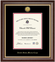 Load image into Gallery viewer, United States Marine Corps Gold Engraved Hampshire Certificate Frame (Vertical)