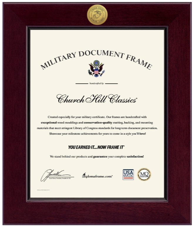 United States Marine Corps Century Gold Engraved Certificate Frame (Vertical)