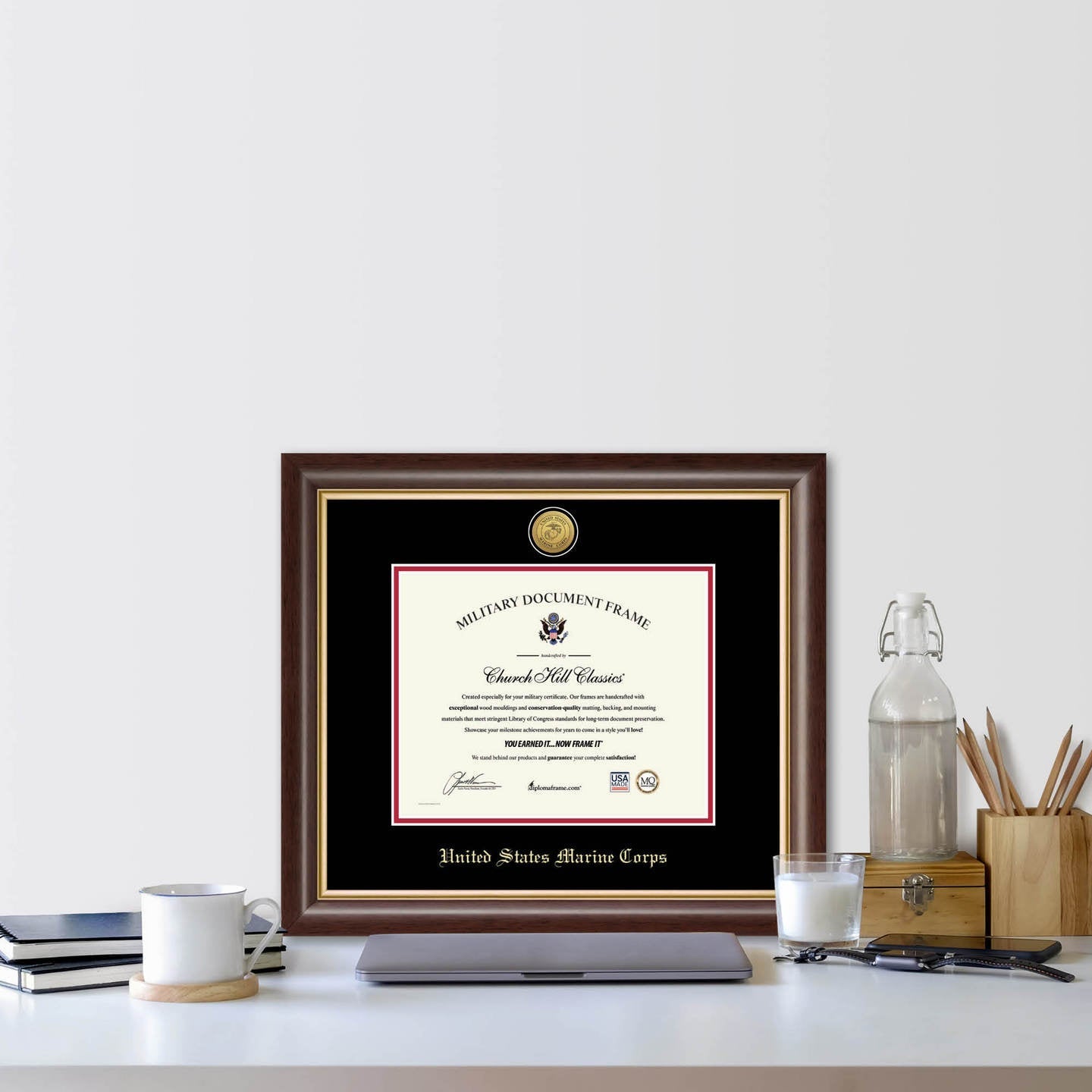 United States Marine Corps Gold Engraved Hampshire Certificate Frame (Horizontal)