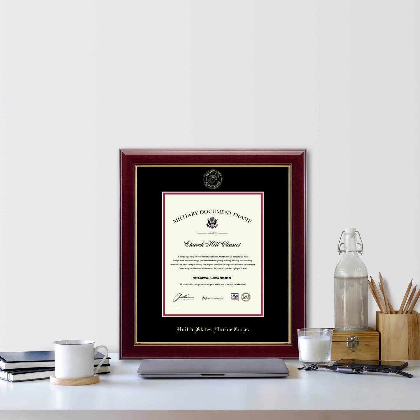 United States Marine Corps Gold Embossed Gallery Certificate Frame (Vertical)